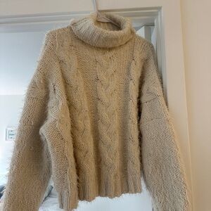 Reformation Cream Cable Knit Turtleneck Sweater